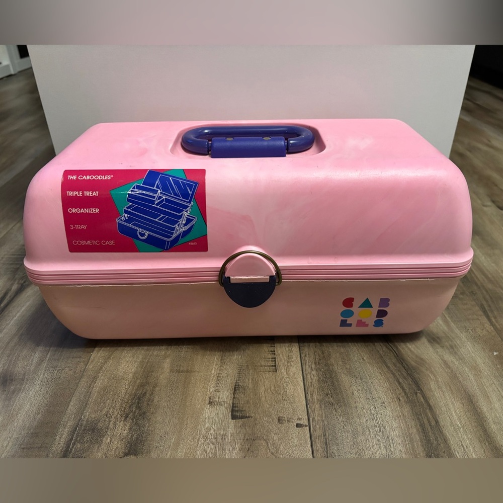 Vintage Caboodles 3 Tier Makeup Travel Case w/Vanity Mirror Pink & Purple READ